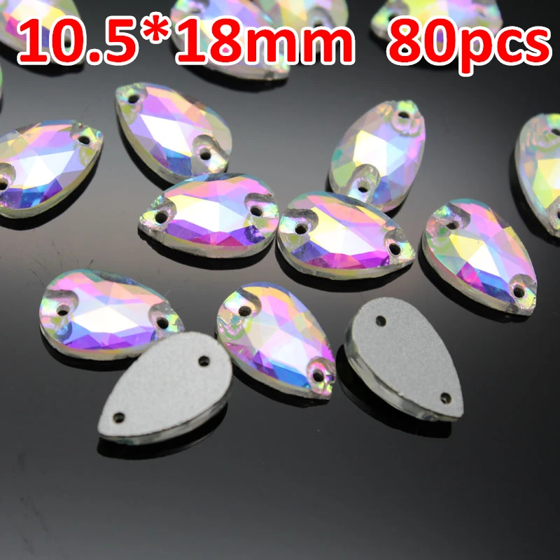 10.5*18mm 80pcs Waterdrop Sew on Stone Crystal Clear AB Flatback