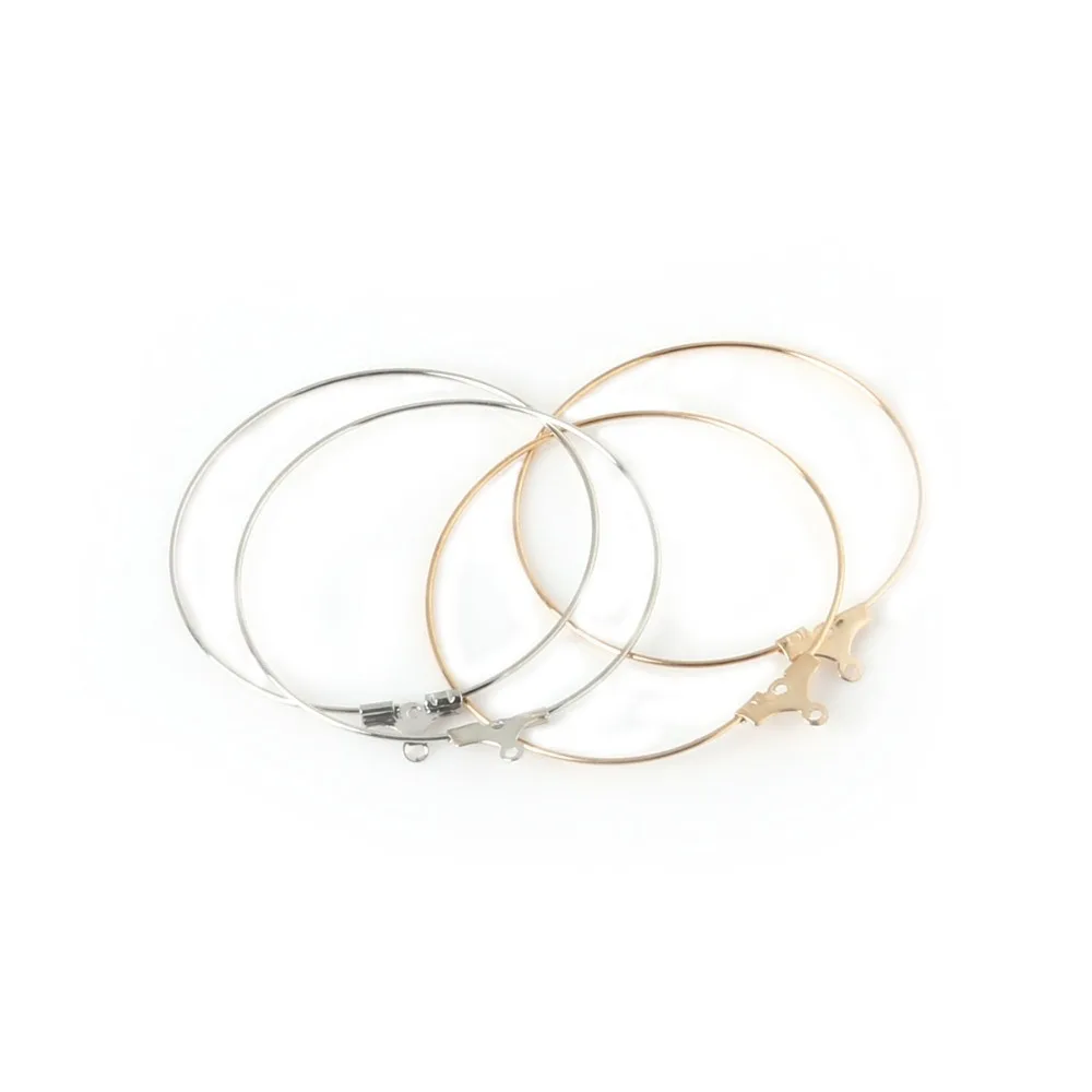 

30/40mm 50pcs Gold/Rhodium Jewelry Findings Components Wire Copper Clasp Rings/Earring Clasps Hoops Base for DIY Dangler Crafts