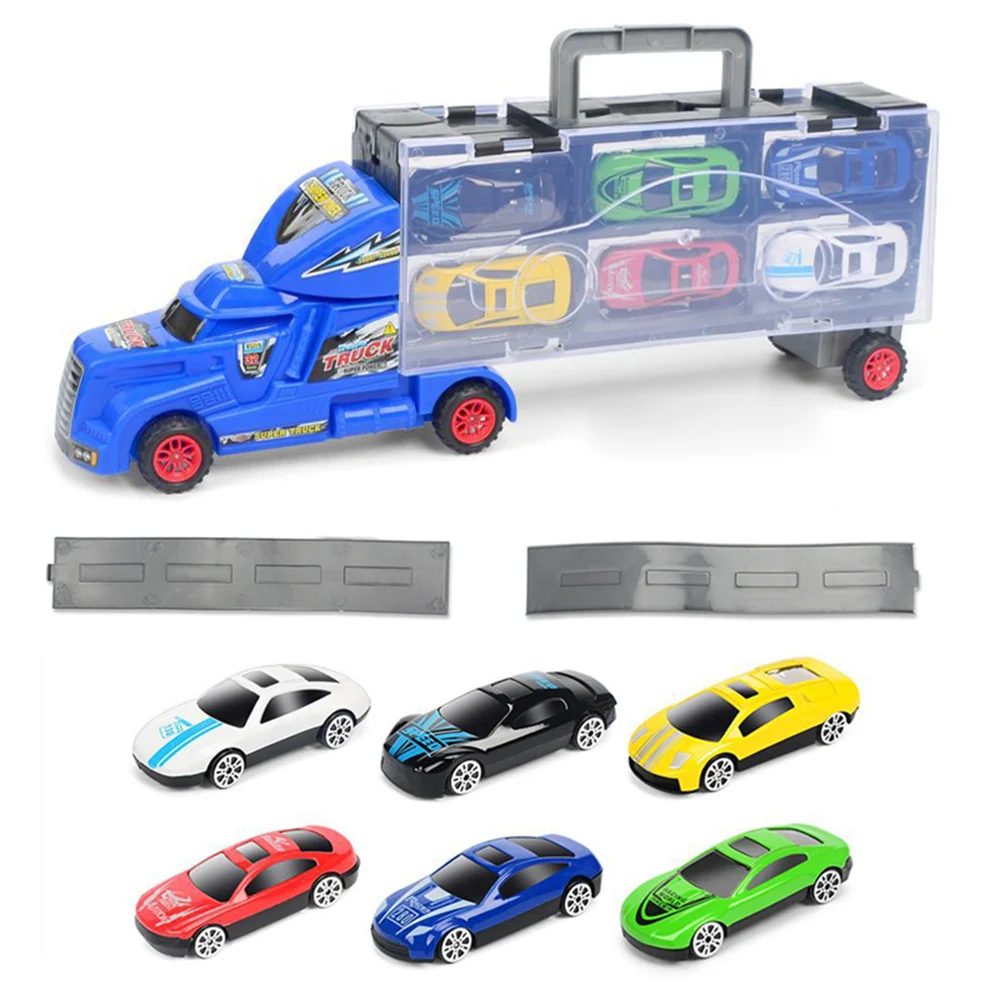 

Advanced Portable Large Container Truck Kids Alloy Trailer With 6 Cars Wonderful Gift For Children Cars' Storage Truck