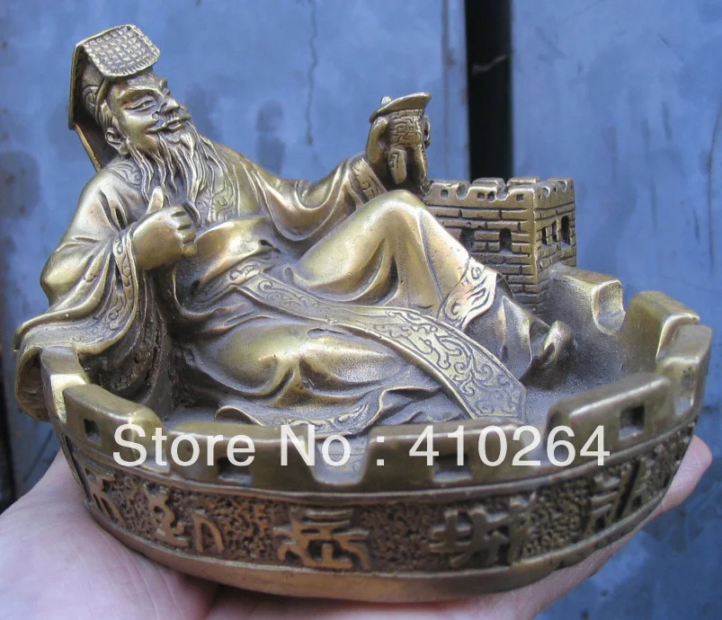 

beautiful rare The Great Wall Qin Shi huang Ashtray bronze statue
