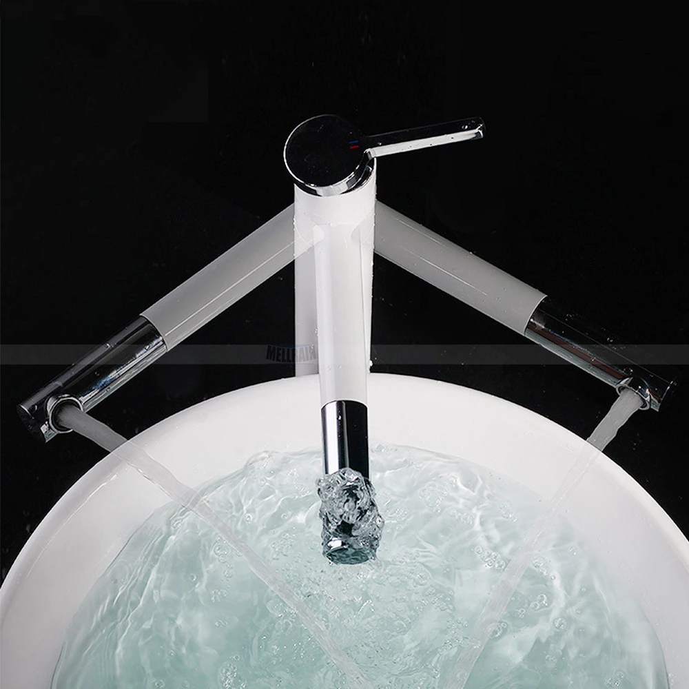 Günstig Schwarz Farbe Qualität Messing Becken Wasserhahn Doppel Position Drehbare Badezimmer Wasserhahn Hot   Cold Weiß Mixer Wasserhahn Hohen   kurze