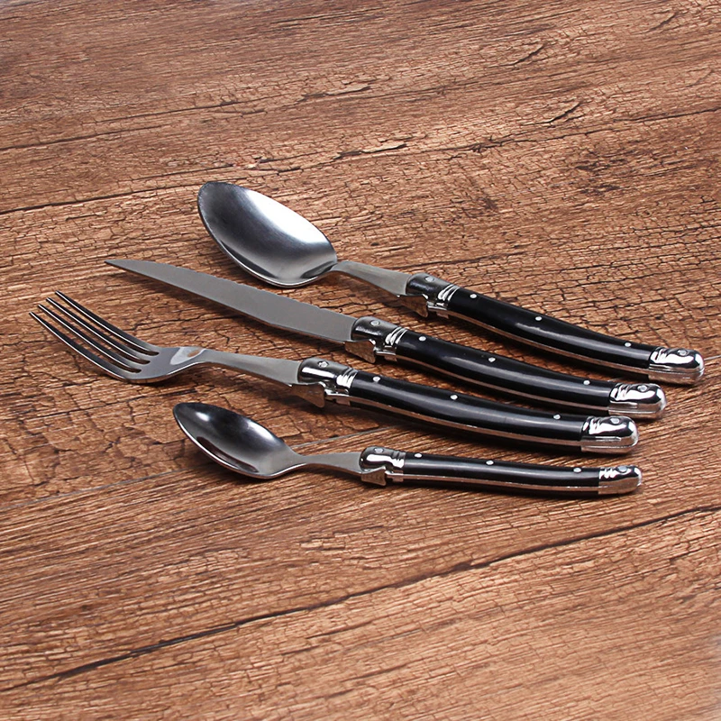 4 8 16 24pcs Stainless Steel Dinnerware Set Restaurant Cutlery Tableware Set Black ABS Handle Dinner Knife Fork Teaspoon Sets (14)
