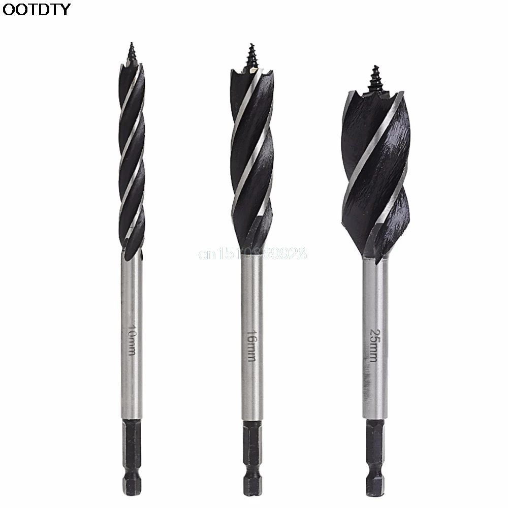  3Pcs Spiral HSS Drills for Wood 10/16/25mm Hex Power Tools Chuck Bits