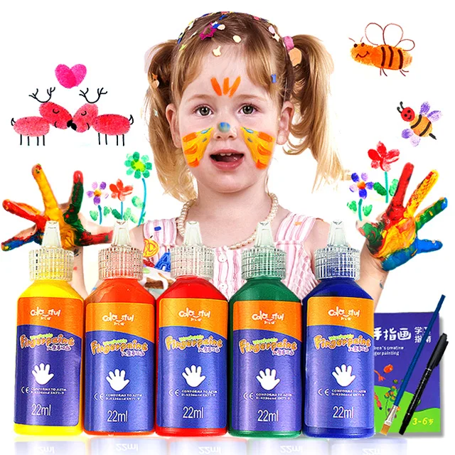 5 цветов, 22 мл, детская живопись на палец, отпечаток пальца, пальма, граффити, пигментная краска, Нетоксичная и безвкусная, можно легко мыть