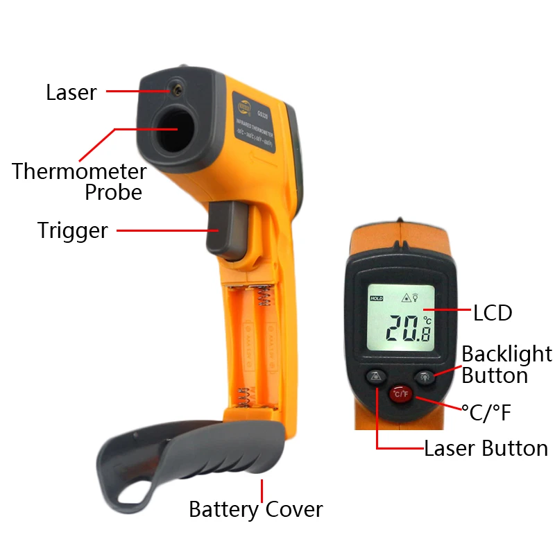 GS320 цифровой инфракрасный термометр измеритель температуры-50~ 360C-58~ 680F пирометр