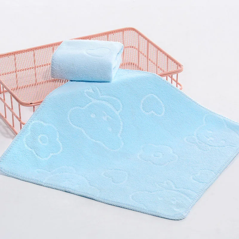 Детские полотенца для рук с принтом медведя, 25*25 см, 1 шт., популярные детские полотенца для лица, Лидер продаж, домашний текстиль из хлопка, ежедневное использование - Цвет: Light blue