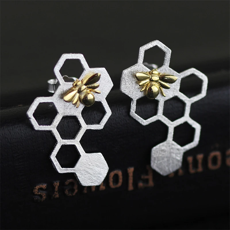 Lotus Fun Real 925 Sterling Silver Natural Creative Handmade Fine Jewelry Honeycomb Home Guard Dangle Earrings for Women Brincos
