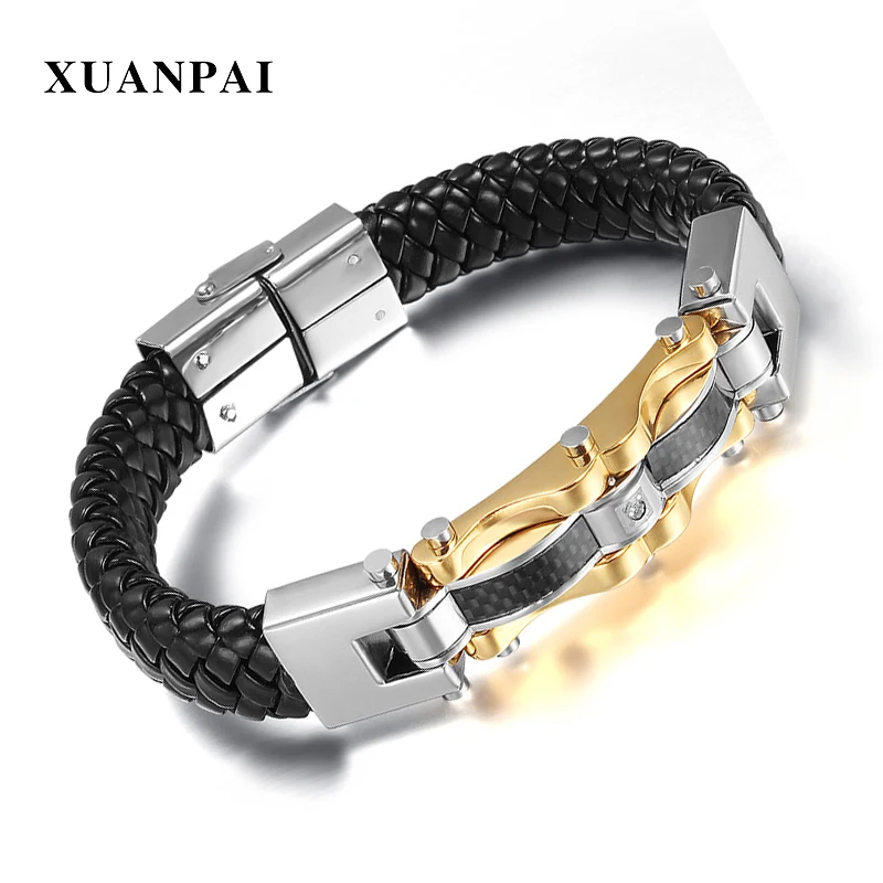 

XUANPAI Mens Leather Rope Bracelet Tribal Braided Cuff Bangle in Stainless Steel Button Ceremony Decorations