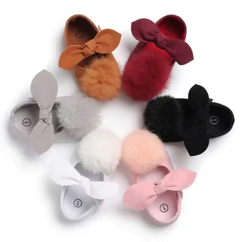 

0-18M Newborn Infant Baby Girls Shoes Hair Ball PU Anti Slip Crib Shoes First Shoes New