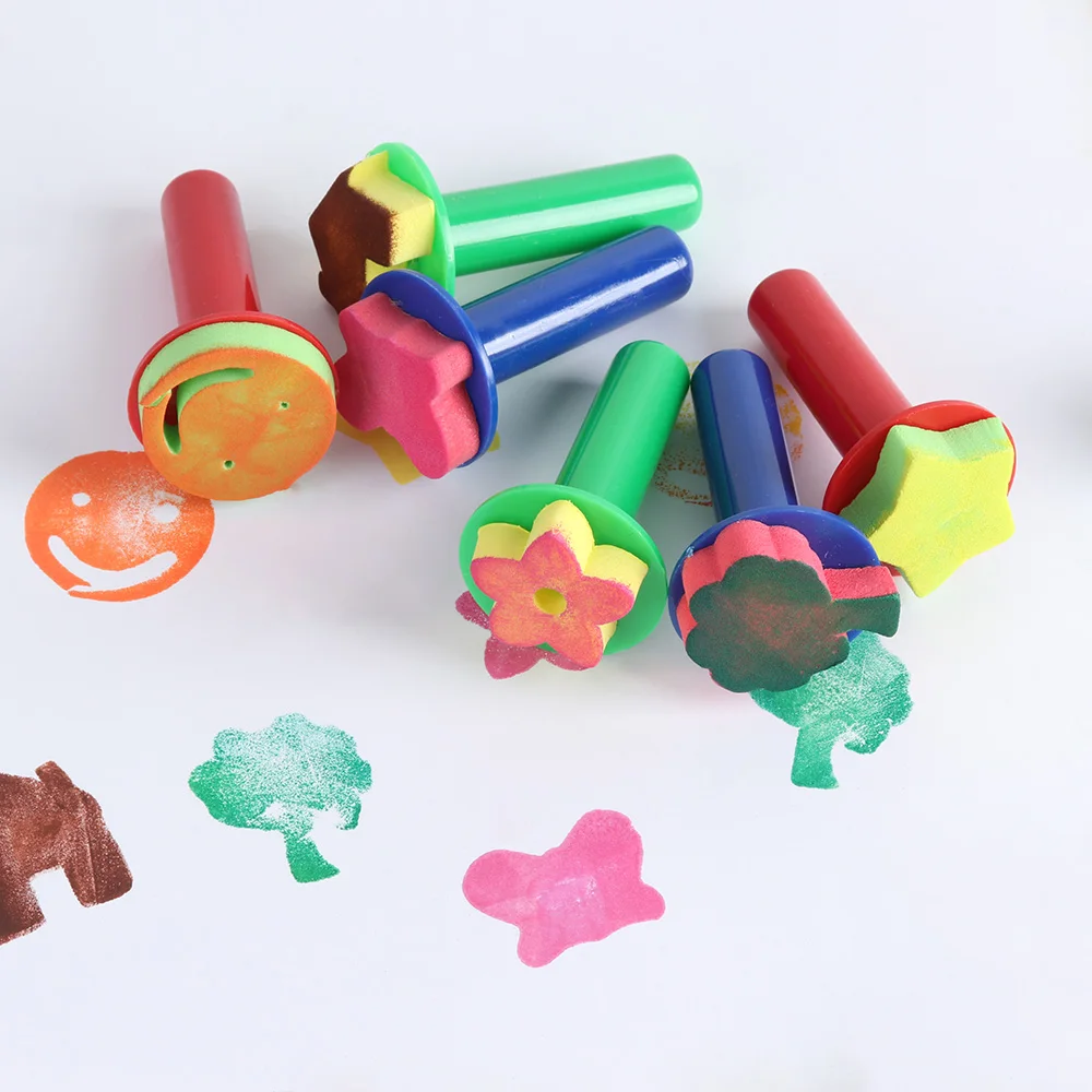

6 PCS/Set Sponge Painting Brush Children Painting Brush Flower Stamp Kids DIY Graffiti Drawing Toys