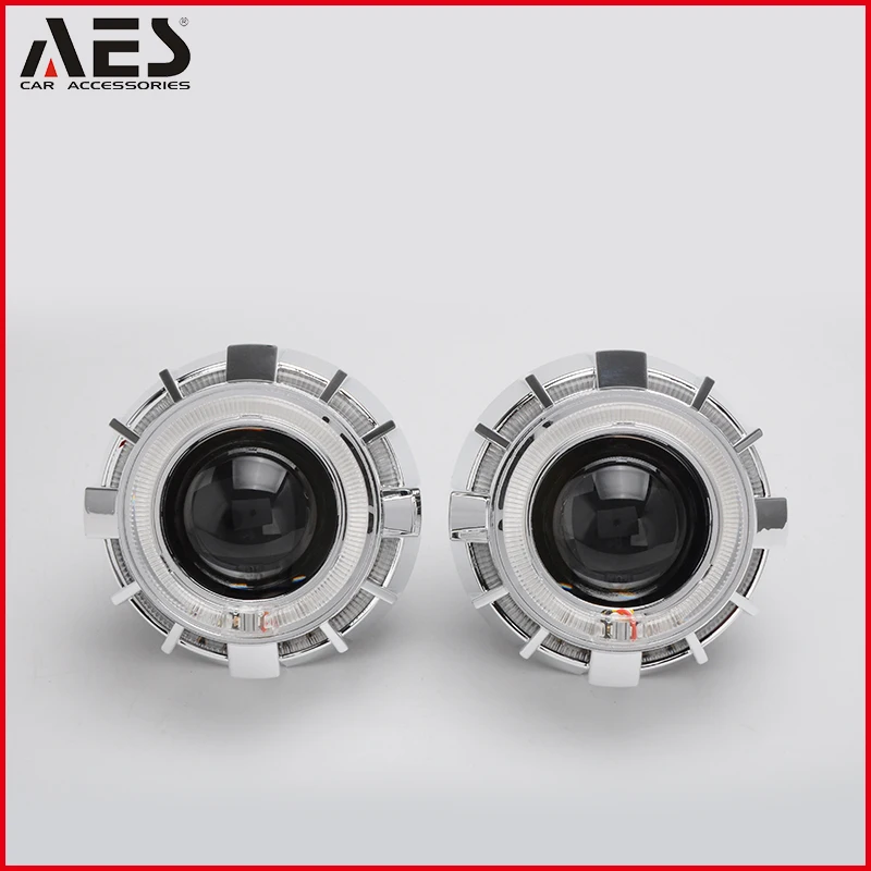 2018 AES Bi Xenon HID Projector Lens Kit With Double LED Angel Eyes