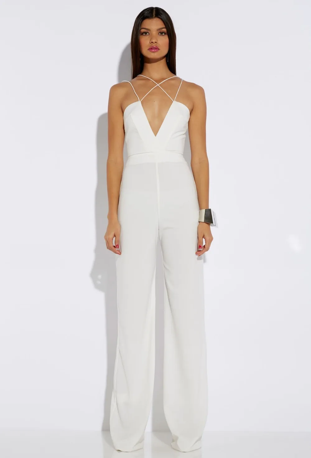 Free Shipping Women Jumpsuit Black/White/Blue/Yellow Sexy V Neck Strap