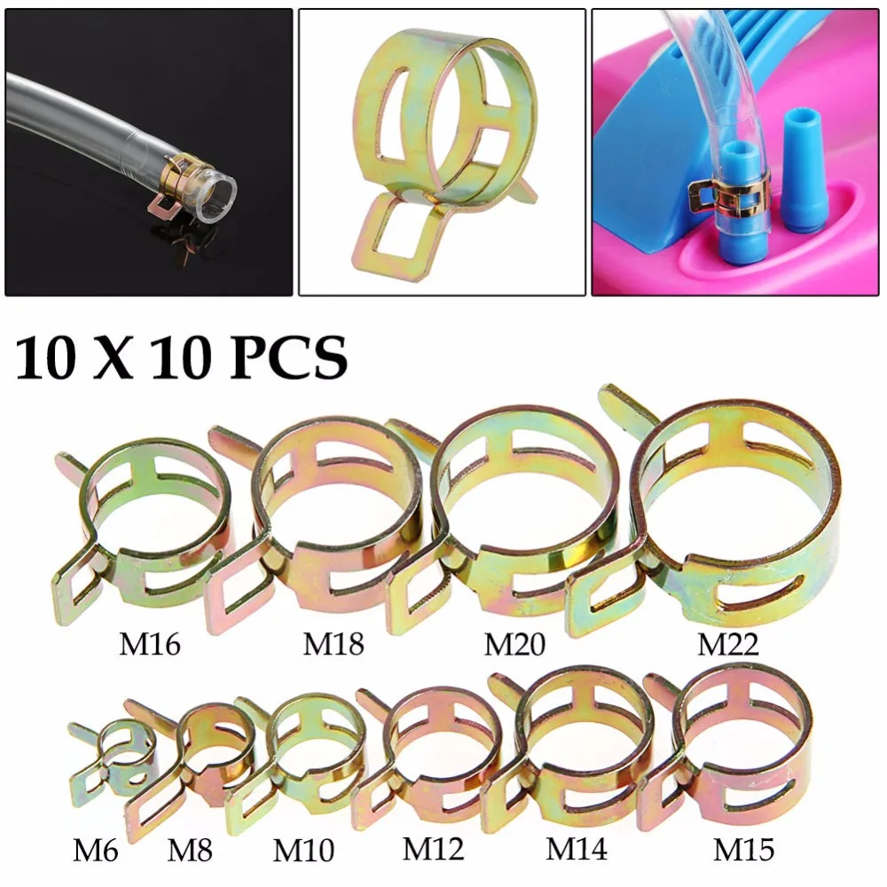 

New 100Pcs 6-22mm Spring Clip Fuel Line Hose Water Pipe Air Tube Clamps Fastener Drop Ship