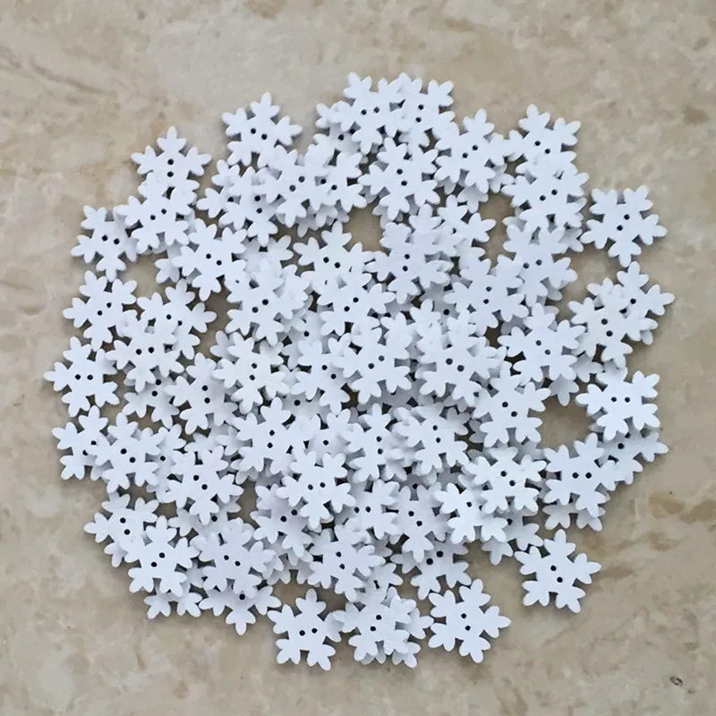

100PCs White Christmas Snowflake Wooden Buttons Fit Sewing and Scrapbook For Diy Hot sale