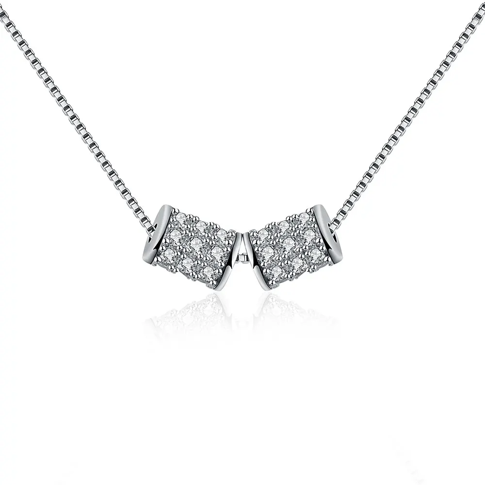 

VOJEFEN Ladies Sterling Silver White Charm Necklace with Cubic Oxidation Zircon Double Cylindrical Pendant Necklace
