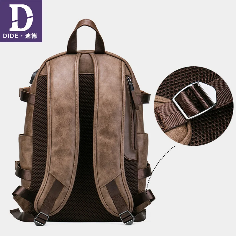 DIDE, мужской рюкзак с защитой от кражи, рюкзак с зарядкой через usb, школьная сумка, мужская сумка для путешествий, рюкзак для ноутбука, кожаный рюкзак, водонепроницаемый ретро рюкзак