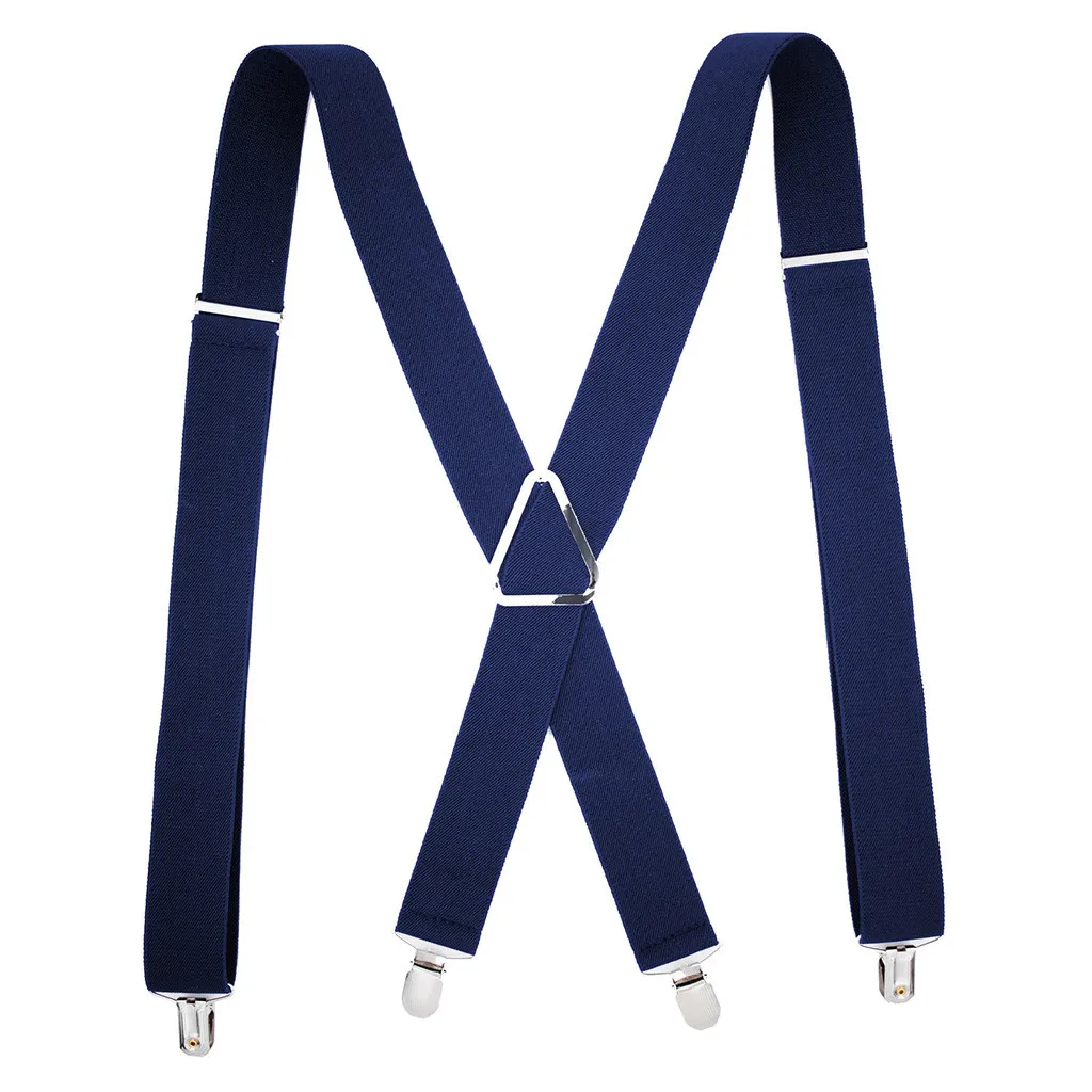 Mens Suspenders X-back 3.5cm Wide Adjustable Solid Straight Clip Suspenders Elasticity Elastic Suspender Stra New - Цвет: Navy