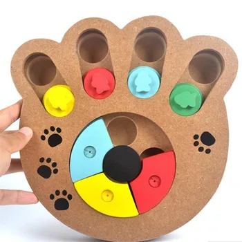 

Natural Food Treated Wooden Paw Shape Pet Dog Cat IQ Training Toys Educational Feeding Game Paw Puzzl Plate Juguetes Para Perros