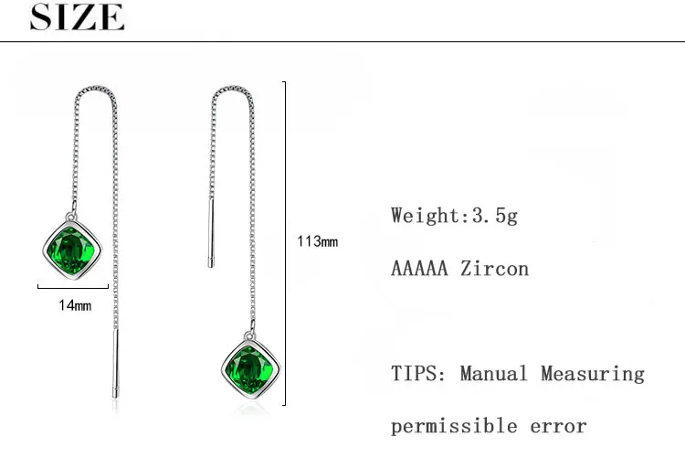 Anenjery Нежный красный зеленый AAAAA циркон серьги 925 пробы серебро Длинная кисточка, цепочка серьги для женщин аксессуары S-E641
