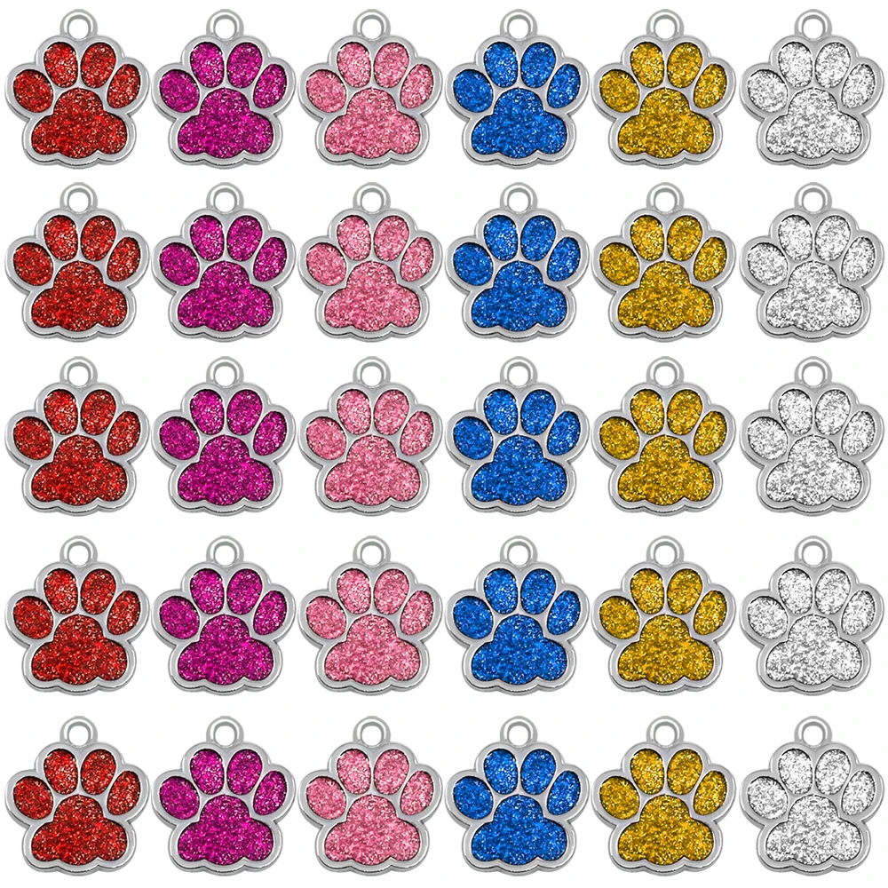 20/60pcs Wholesale Dog Tag Glitter Paw Pet ID Tags Dog Accessories