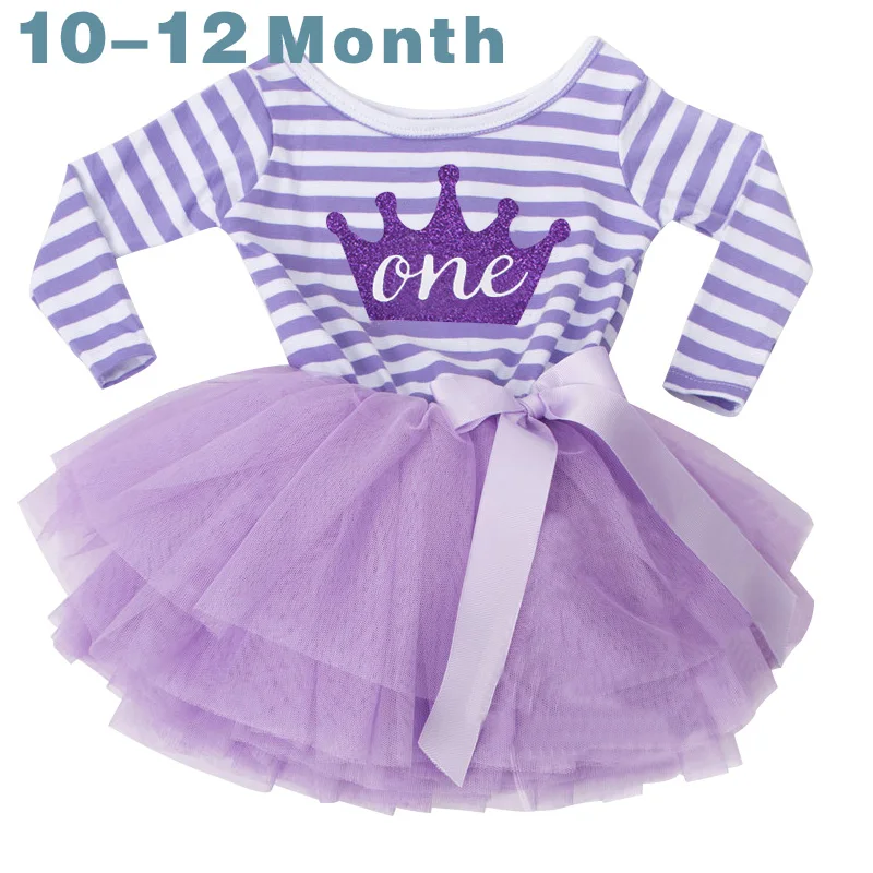 Одежда для маленьких девочек зимняя одежда для детей платье-пачка в полоску для маленьких девочек от 9 до 24 месяцев, платья для дня рождения, Vestidos - Цвет: Purple80
