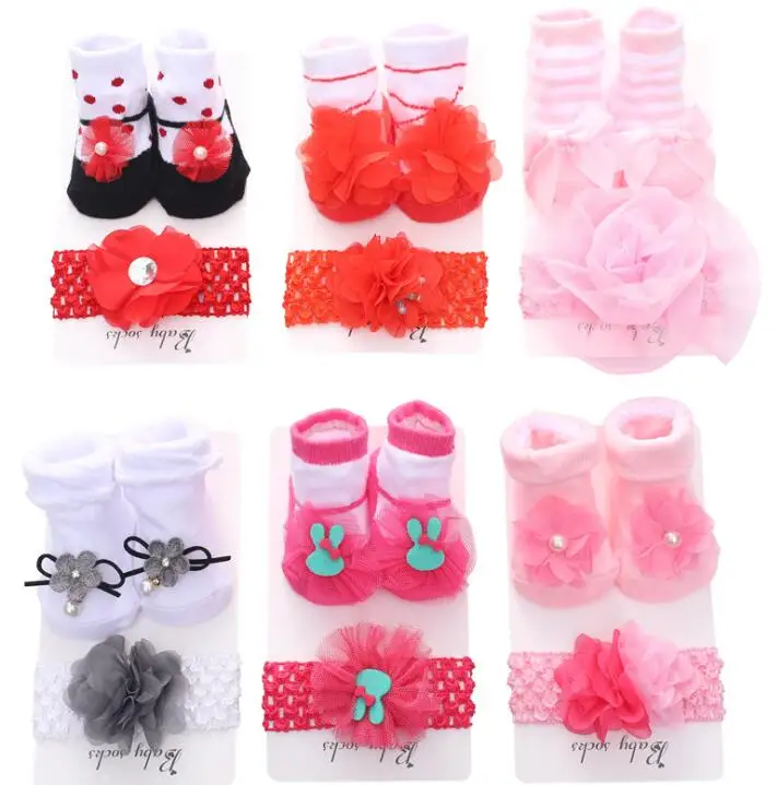 

Cotton Princess Cute Baby Socks Children's Chiffon Mesh Baby Hair Band+Socks Set Baby Christmas Socks
