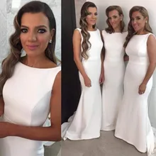 2017 New Arrival Unique Pure White Stain Scoop Mermaid Fashion Bridesmaid Dresses Sleeveless Bridesmaid Dresses On