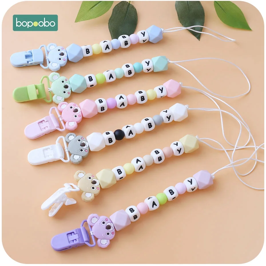 Bopoobo 6pc Custom Personalized Mini Koala Dummy Clip Food Grad Silicone Chew Beads Baby Teething DIY Baby Dummy Clips