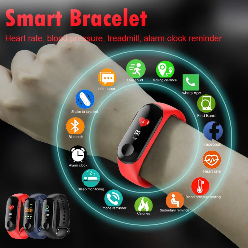 

Sport Smart Band Bracelet M3 Heart Rate Blood Pressure Monitor Waterproof Smart Wristbands Smart band fitness Tracker watch