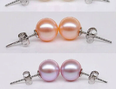 

ry00499 AAA 9-10mm white round akoya pearl stud earrings new