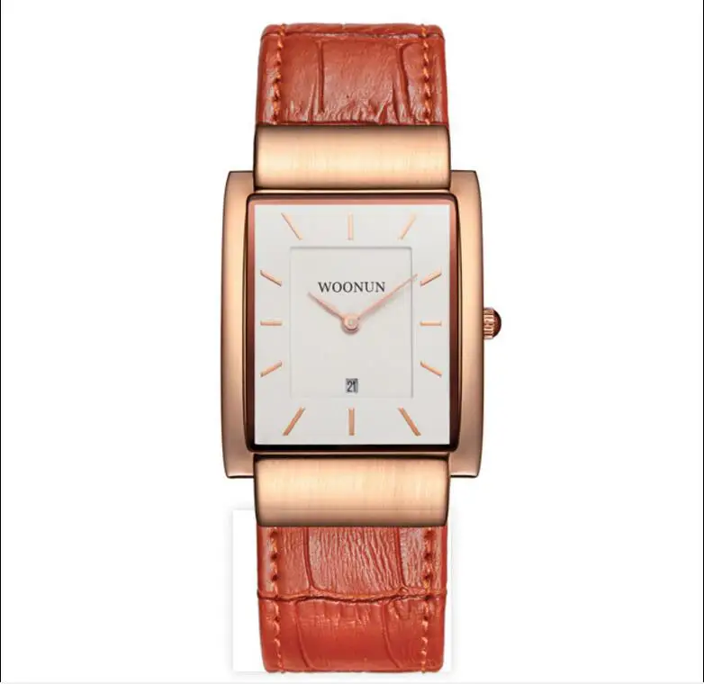 

New Simple Men Watch WOONUN Top Luxury Brand Leather Strap Japan Quartz Rectangle Watches Men Super Slim Watches For Men