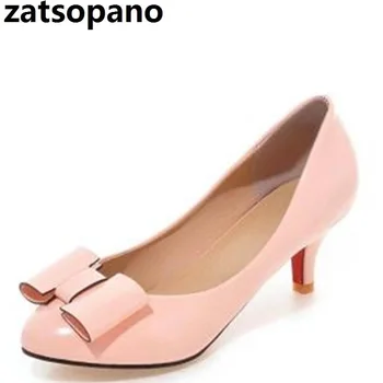 

Autumn 2019 New Sweet High-heeled Single Shoe Round Head Shallow Mouth Four Seasons Patent Leather Plus Size 31-43 Women's Shoes