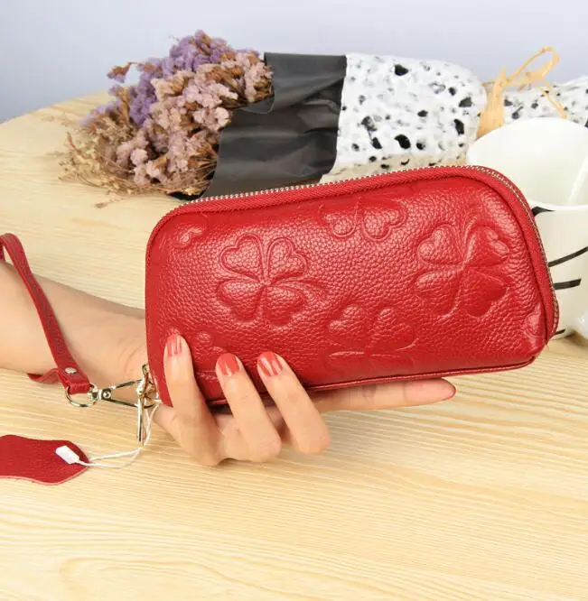 WERICHEST женский клатч из натуральной кожи, кошельки, несколько карт, длинный женский кошелек с сумкой для телефона, Модный женский кошелек - Цвет: Red T1209