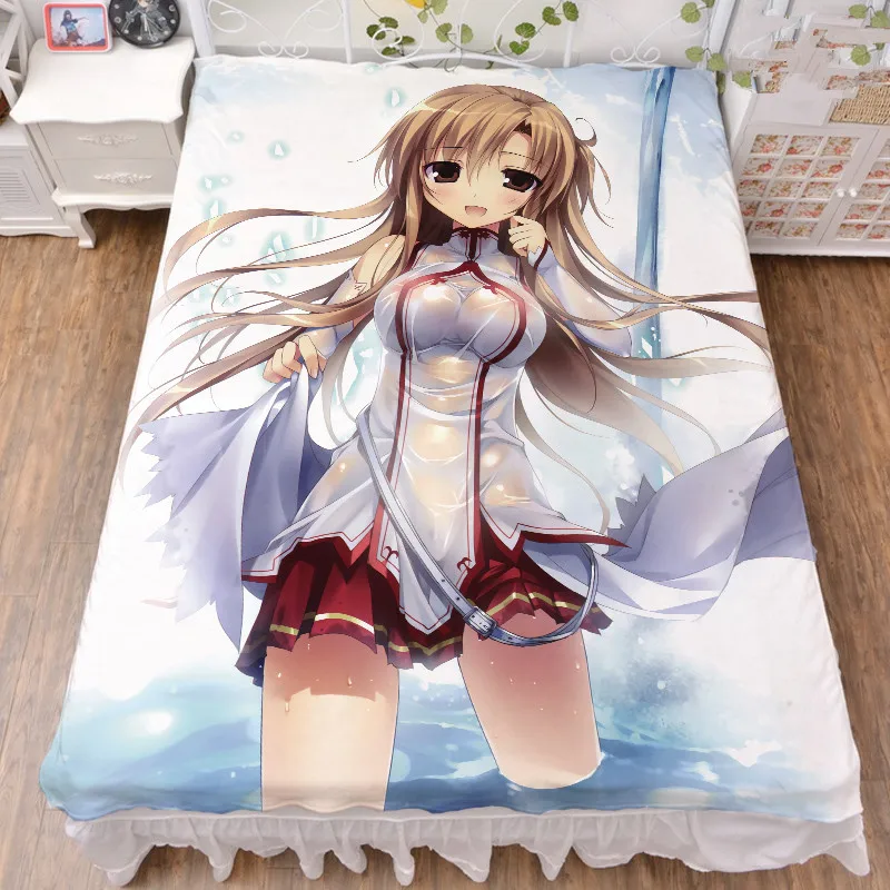 150x200 см аниме Sword Art Online SAO сексуальная девушка персонаж Yuuki Asuna Простыня из молочного волокна и фланелевое одеяло летнее одеяло