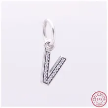 Dazzing Мода Подвески Письмо "v" с четкими CZ DIY Fit PANDORA талисманы Серебро 925 для женщин ювелирных изделий LW350V