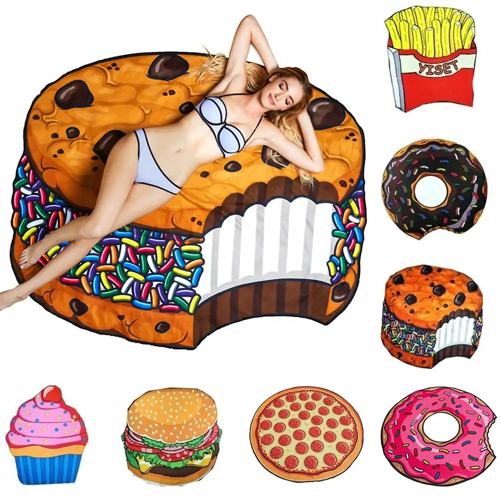 

Polyester Fiber Pizza Doughnut Chips Beach Towel Outdoor Picnic Mat Soft Blanket Decor Polyester Fiber Towels