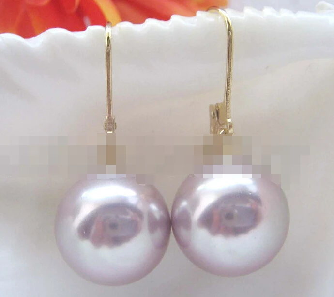 

1195 purple perfect round south sea shell pearl earring