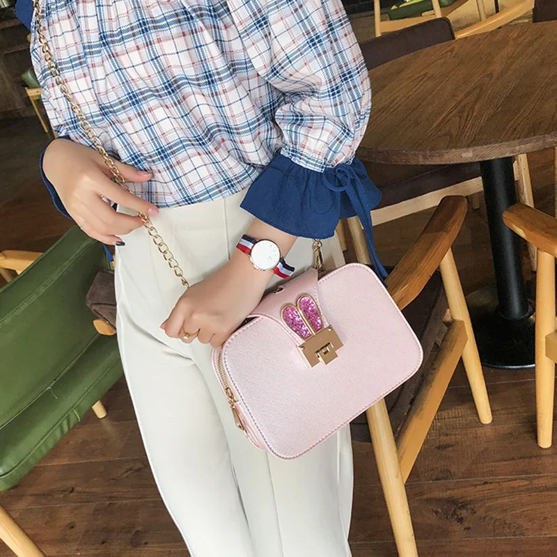Women Handbags Casual Rabbit Ear Crossbody Shoulder Bags Fashion Chain Designer PU Leather Metal Lock Mini Square Bag SS0417 (24)