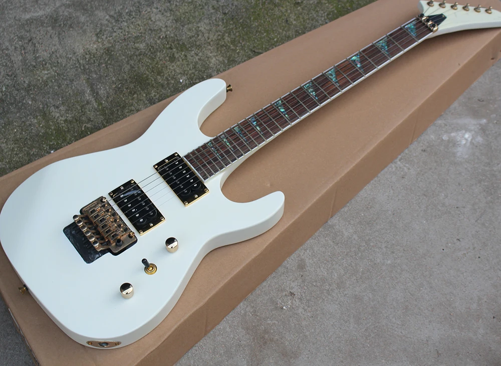 

Factory custom white tremolo electric guitar with rosewood fretboard,Abalone inlay,Golden hardwares,Can change color