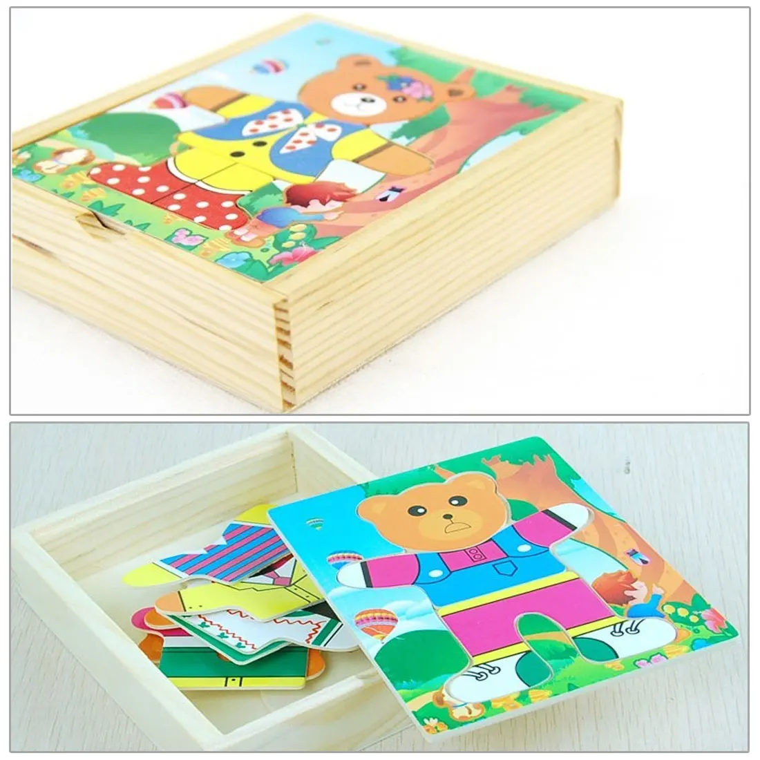 Деревянные головоломки, мультяшный медведь, меняющая одежду, деревянные игрушки-паззлы для детей, интеллектуальная обучающая игрушка
