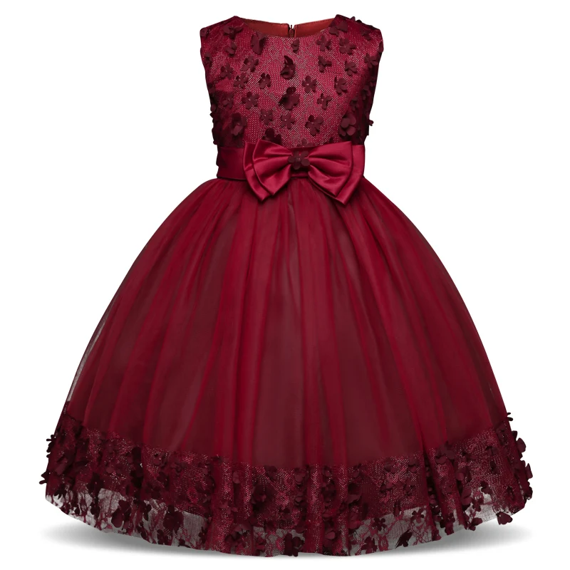 Детское платье с цветочными лепестками для девочек; элегантное праздничное платье подружки невесты для девочек; Vestido; Одежда для девочек на день рождения и церемонию - Цвет: red girl dress