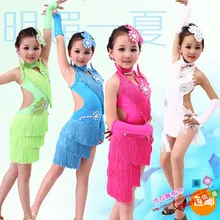 Латинское платье для танцев для девочек с бахромой; Одежда для танцев детские танцевальные костюмы для практики, соревнований платья Vestido De Baile Latino Mujer