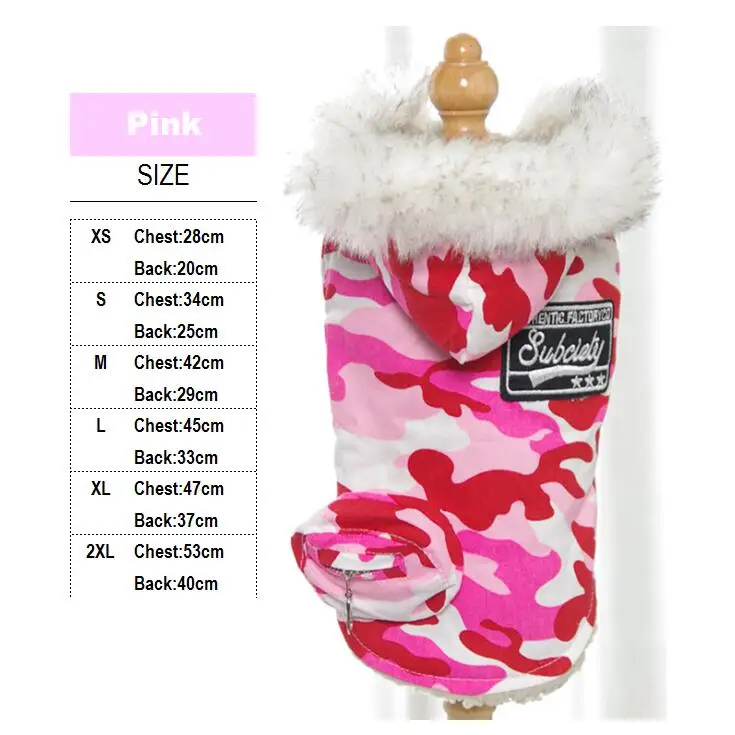 Куртка для собак теплое зимнее пальто для собак камуфляжные закуски Pokcet на спине Одежда для собак XS S M L XL - Цвет: Розовый