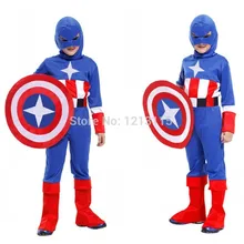 Маскарадный костюм для мальчиков «Капитан Америка»; Детский костюм на Хэллоуин; карнавальный костюм на Рождество; маскарадный костюм