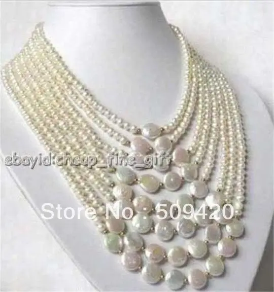 

Free ShippingWhite Freshwater Pearl & Coin Pearl 8 Rows Necklace