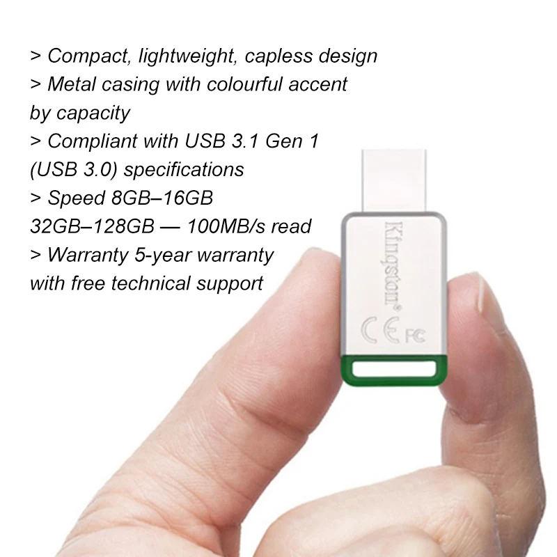 Kingston USB флеш-накопитель, флеш-накопитель 8 ГБ, 16 ГБ, 32 ГБ, 64 ГБ, 128 ГБ, USB 3,1, флеш-накопитель, металлический диск, USB 3,0, флеш-накопитель, u-диск