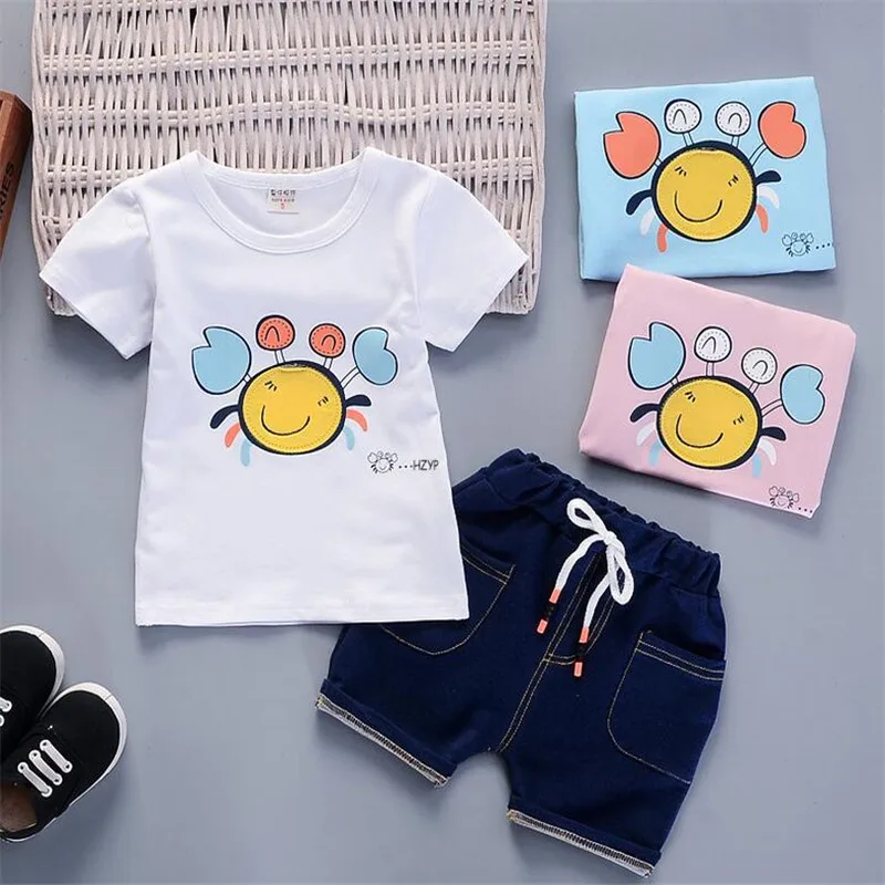 BibiCola summer Baby boys clothing sets Children Cartoons crabs t shirt