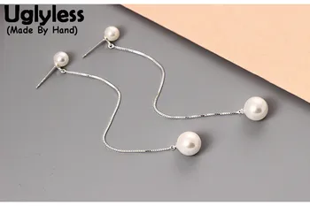 

Uglyless Real S925 Sterling Silver Natural Pearl Beads Dangle Earrings Elegant Ear Lines Women Fine Jewelry Allergy-free Brincos