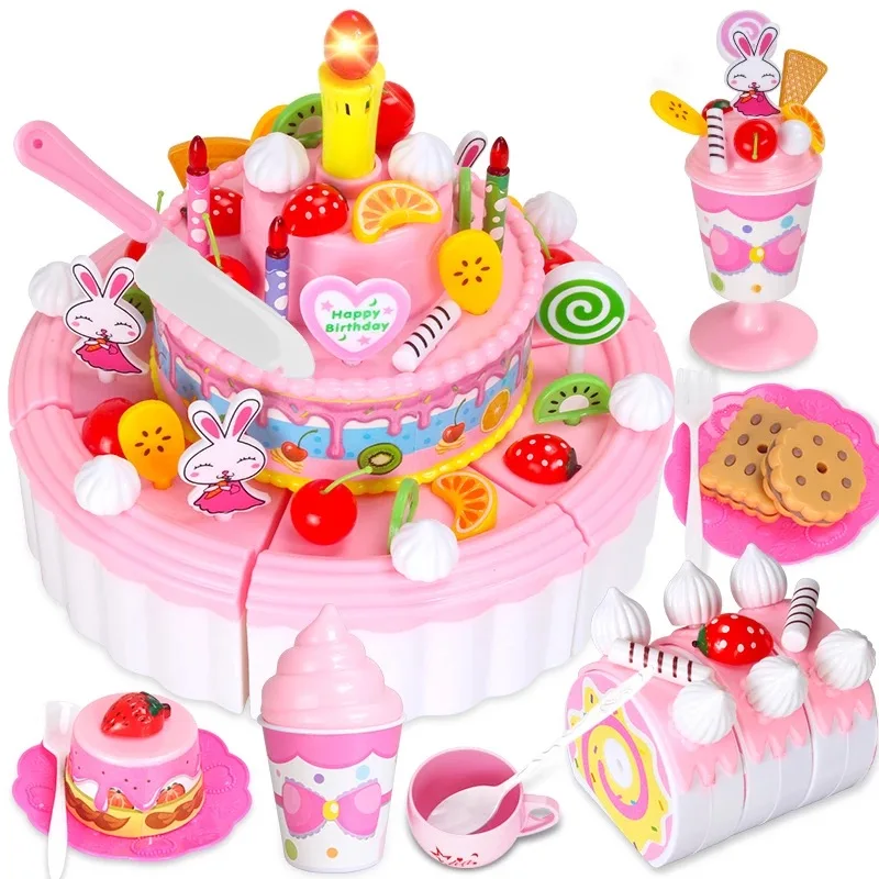 

Games For Girls Kids Kitchen toys for children DIY Cake Toy Food Kitchen Plastic Pretend Play Cutting Birthday Kettle Cookies