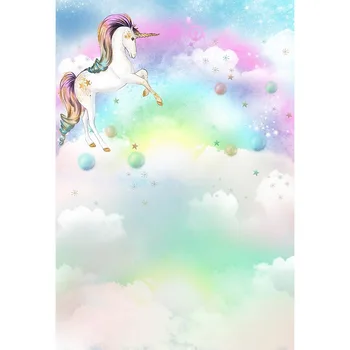 

Vinyl Unicorn horse Theme Birthday Backdrop for Photography Rainbow Baby Shower Photo Backgrounds for Pictures